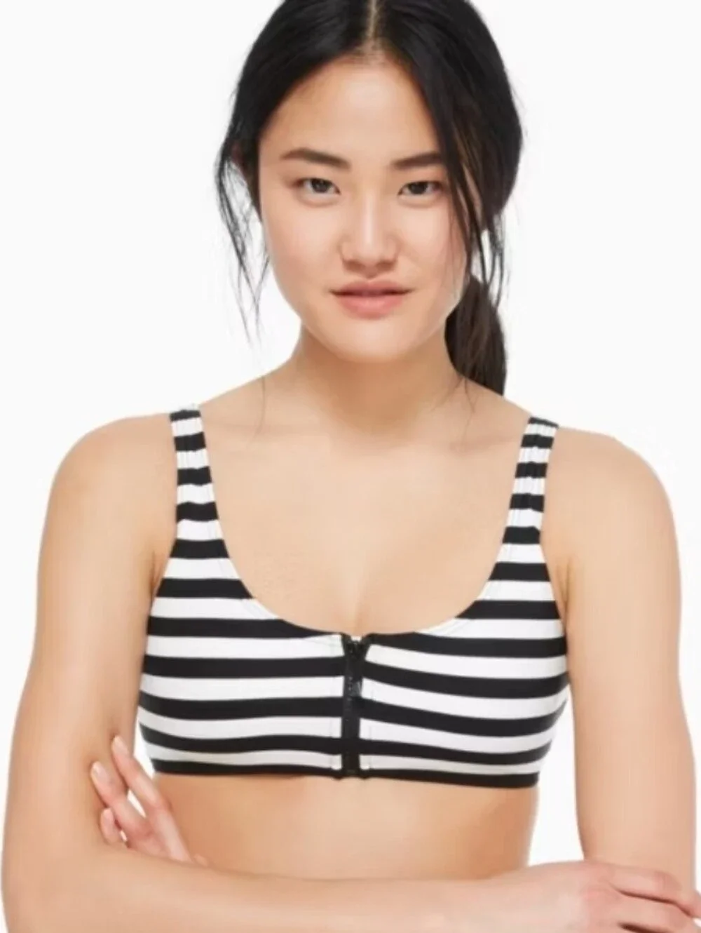 NWT Kate Spade New York Striped Zip Front Bikini Swim Top S $85